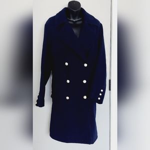 Just Fab Navy Coat With Button Embellishment